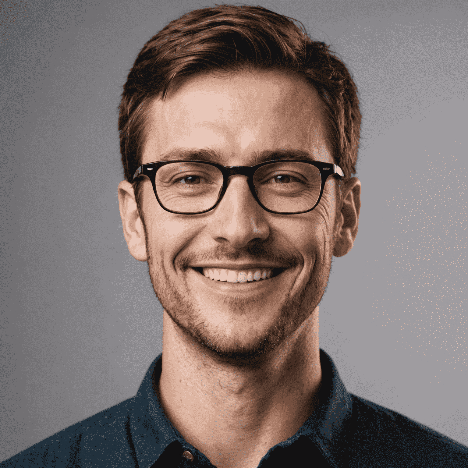 Portrait of the lead author, a man in his 30s with short brown hair and glasses, smiling at the camera