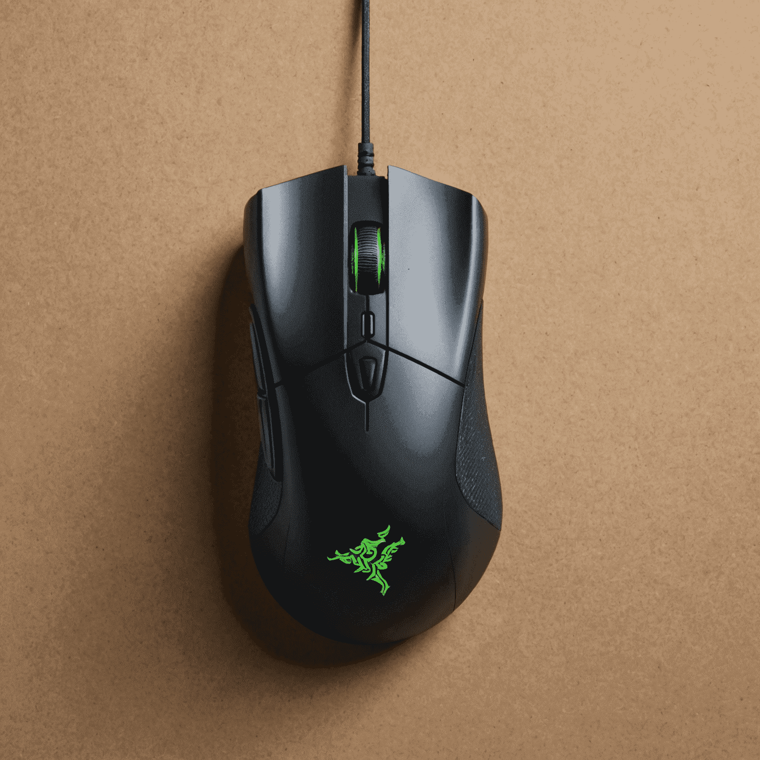 The Razer DeathAdder V2 gaming mouse, showcasing its ergonomic design and signature Razer green accents